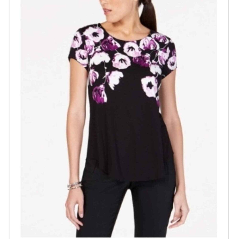Alfani Printed Round-Hem Womens T-Shirt Womens Size PP